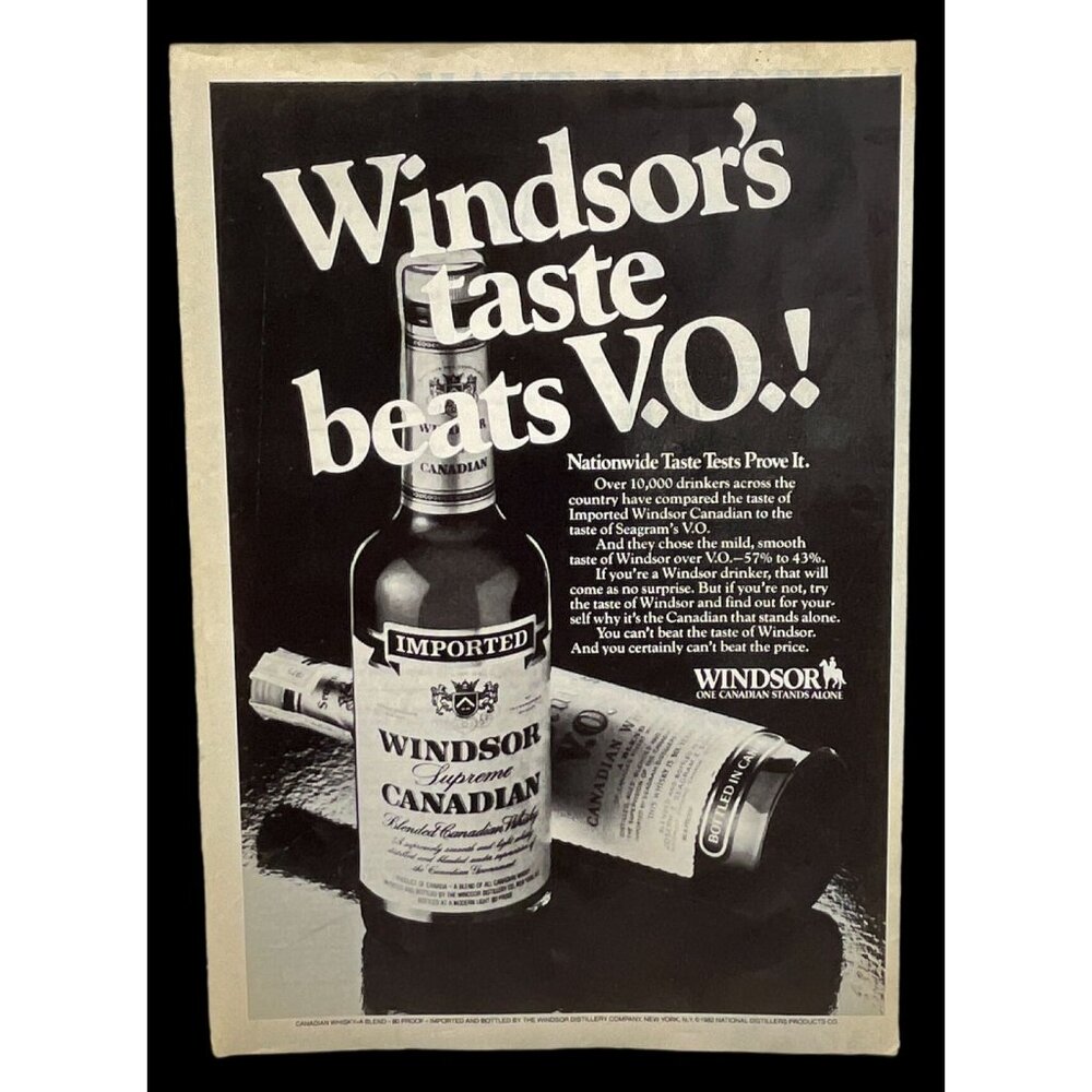 Windsor Whisky Print Ad Vintage 1982 Beats Seagrams Whiskey Canadian